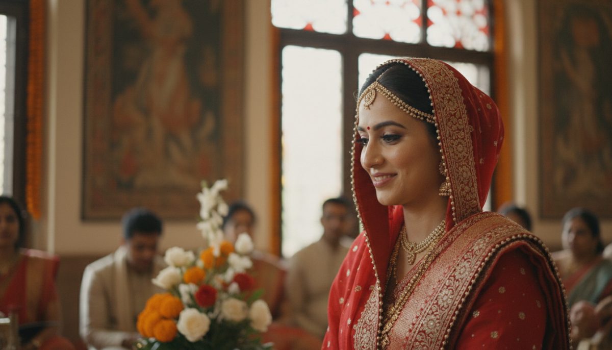 Bridal Dupatta Draping: A Complete Guide To Stunning Wedding Styles 3 Red Bridal Lehenga With Gold Embroidery Showing Two Traditional Dupatta Draping Styles