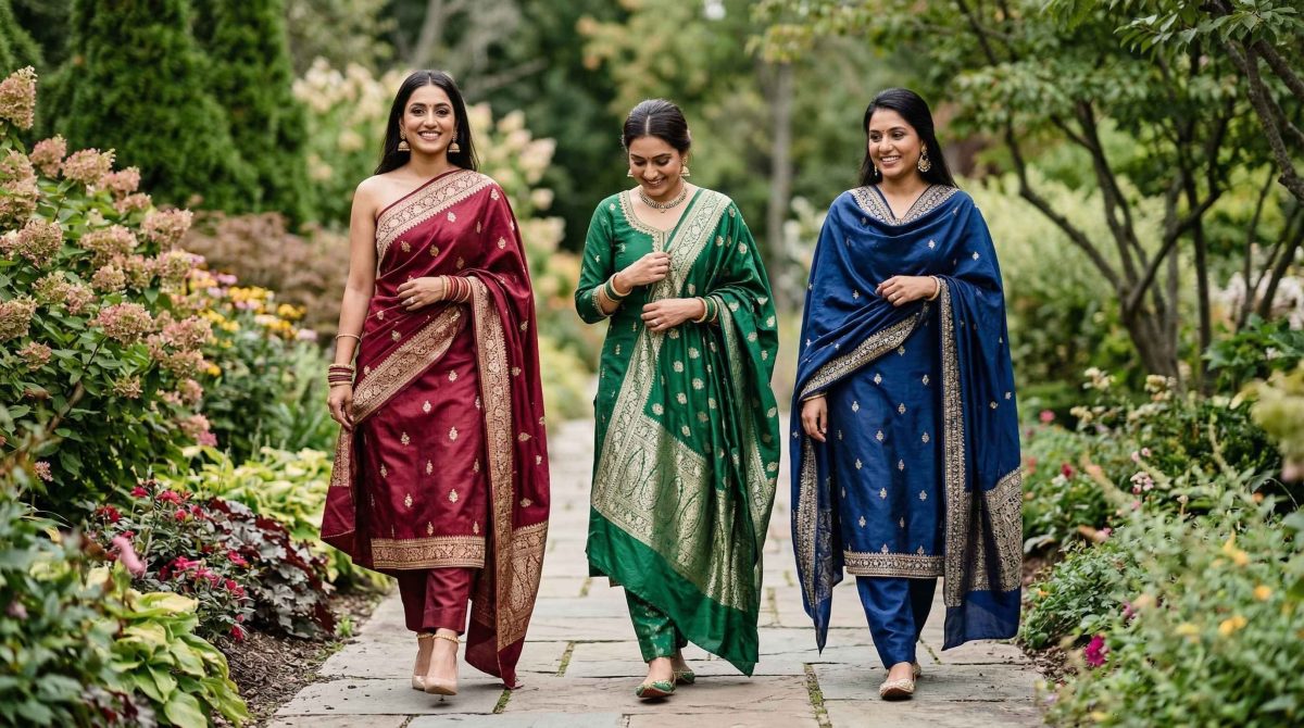 How To Wear Heavy Dupatta With Salwar Suit: Elegant Draping Styles That Stay Comfortable 2 Women Posing Different Dupatta Drapping Styles