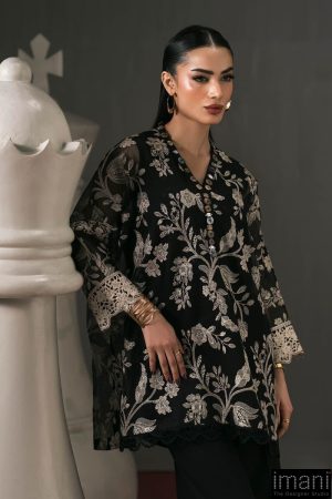 2 Pcs Luxury Pret Black Embroidered Cotton Net Suit Mbdw-Ef2611Bk 8 Dwef26118A Imanistudio.com