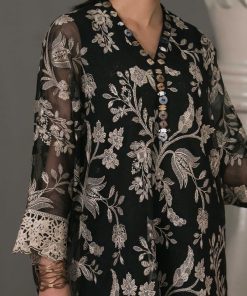 2 Pcs Luxury Pret Black Embroidered Cotton Net Suit Mbdw-Ef2611Bk 9 Dwef26118B Imanistudio.com
