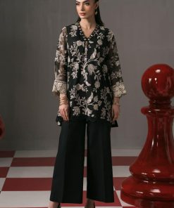 2 Pcs Luxury Pret Black Embroidered Cotton Net Suit MBDW-EF2611BK