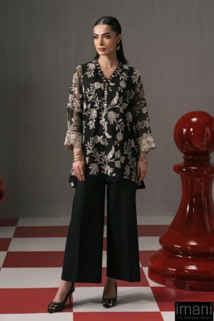 2 Pcs Luxury Pret Black Embroidered Cotton Net Suit MBDW-EF2611BK