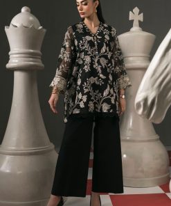 2 Pcs Luxury Pret Black Embroidered Cotton Net Suit Mbdw-Ef2611Bk 7 Dwef26118D Imanistudio.com