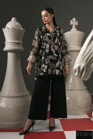 2 Pcs Luxury Pret Black Embroidered Cotton Net Suit Mbdw-Ef2611Bk 7 Dwef26118D Imanistudio.com