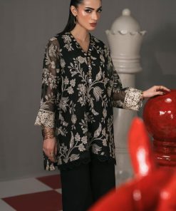 2 Pcs Luxury Pret Black Embroidered Cotton Net Suit Mbdw-Ef2611Bk 10 Dwef26118E Imanistudio.com