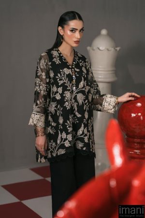 2 Pcs Luxury Pret Black Embroidered Cotton Net Suit Mbdw-Ef2611Bk 10 Dwef26118E Imanistudio.com