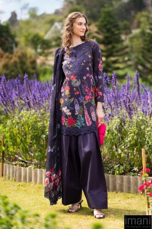 Luxury Pret Navy Blue Printed & Embroidered Lawn Suit MBDW-EF2654NP