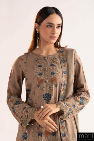 Luxury Pret Coffee Linen Embroidered Suit Mbdw-W2502Cf 13 Dww2502Beigeb Imanistudio.com