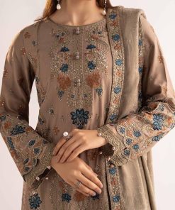 Luxury Pret Coffee Linen Embroidered Suit Mbdw-W2502Cf 15 Dww2502Beiged Imanistudio.com