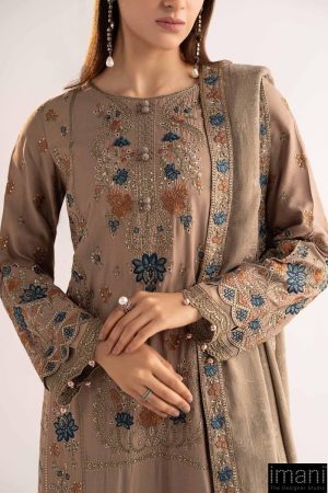 Luxury Pret Coffee Linen Embroidered Suit Mbdw-W2502Cf 15 Dww2502Beiged Imanistudio.com