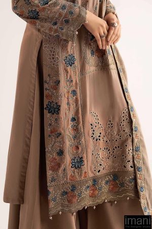 Luxury Pret Coffee Linen Embroidered Suit Mbdw-W2502Cf 16 Dww2502Beigee Imanistudio.com