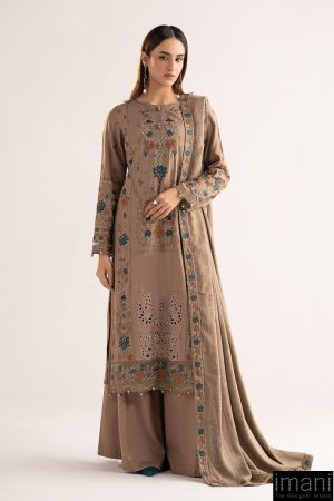 Luxury Pret Coffee Linen Embroidered Suit MBDW-W2502CF