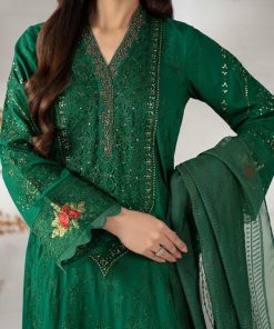 Luxury Pret Emerald Green Embroidered Linen Suit Mbdw-W2674Eg 12 Dww2574Greene Imanistudio.com