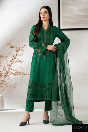 Luxury Pret Emerald Green Embroidered Linen Suit MBDW-W2674EG