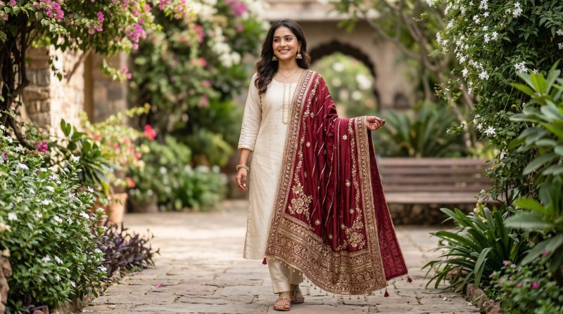 How To Wear Heavy Dupatta With Salwar Suit: Elegant Draping Styles That Stay Comfortable 3 Women Wearing White Shalwar Kameez With Heavy Dupatta