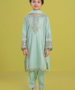 Maria.B Kids Wear Light Ferozi Embroidered Organza Suit MBKD-EF2602FZ