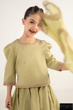 Maria.b Kids Wear Olive Green Embroidered Dobby Lawn Suit Mbkd-Ef2646Og 10 Mkdef2646Oliveb Imanistudio.com