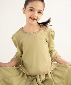 Maria.b Kids Wear Olive Green Embroidered Dobby Lawn Suit Mbkd-Ef2646Og 11 Mkdef2646Olivec Imanistudio.com