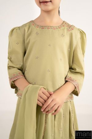 Maria.b Kids Wear Olive Green Embroidered Dobby Lawn Suit Mbkd-Ef2646Og 12 Mkdef2646Olived Imanistudio.com