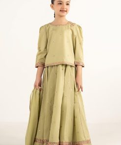 Maria.B Kids Wear Olive Green Embroidered Dobby Lawn Suit MBKD-EF2646OG