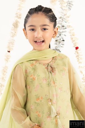 Maria.b Kids Wear Lime Green Organza Embroidered Suit Mbks-Ef2632Lg 11 Mksef2632Greenb Imanistudio.com