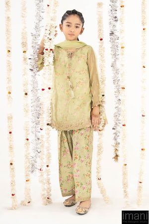 Maria.B Kids Wear Lime Green Organza Embroidered Suit MBKS-EF2632LG