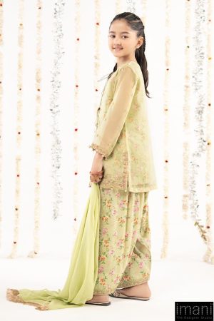 Maria.b Kids Wear Lime Green Organza Embroidered Suit Mbks-Ef2632Lg 16 Mksef2632Greenh Imanistudio.com