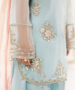 Maria.b Kids Wear Sky Blue Embroidered Organza Suit Mbks-Ef2643Sb 10 Mksef2643Blueb Imanistudio.com