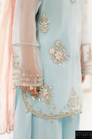 Maria.b Kids Wear Sky Blue Embroidered Organza Suit Mbks-Ef2643Sb 10 Mksef2643Blueb Imanistudio.com
