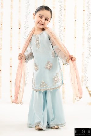 Maria.B Kids Wear Sky Blue Embroidered Organza Suit MBKS-EF2643SB