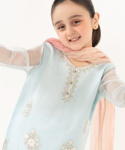 Maria.b Kids Wear Sky Blue Embroidered Organza Suit Mbks-Ef2643Sb 12 Mksef2643Blueg Imanistudio.com