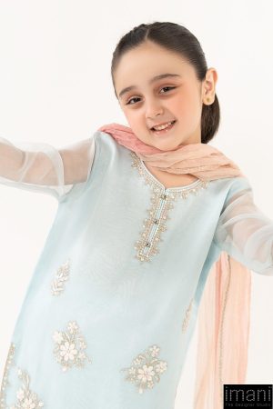 Maria.b Kids Wear Sky Blue Embroidered Organza Suit Mbks-Ef2643Sb 12 Mksef2643Blueg Imanistudio.com