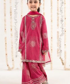Maria.B Kids Wear Hot Pink Raw Silk Embroidered Suit MBKS-EF1645HP