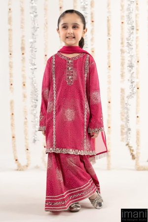Maria.B Kids Wear Hot Pink Raw Silk Embroidered Suit MBKS-EF2645HP