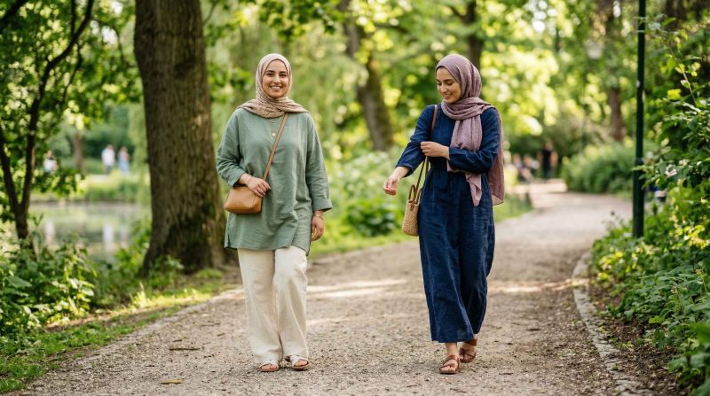 What To Wear During Ramadan: Comfortable And Modest Ramadan Outfit Ideas 3 Two Women Wearing Modest Dress