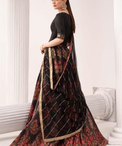 Luxury Formal Black Embroidered Raw Silk Skirt Suit Mbsf-Ef2604Bp 12 Sf Ef2604Black Imanistudio.com