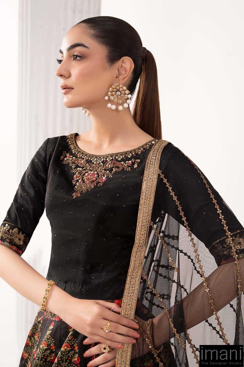 Luxury Formal Black Embroidered Raw Silk Skirt Suit Mbsf-Ef2604Bp 3 Luxury Formal Black Embroidered Raw Silk Skirt Suit Mbsf-Ef2604Bp - Image 3