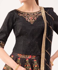 Luxury Formal Black Embroidered Raw Silk Skirt Suit Mbsf-Ef2604Bp 10 Sf Ef2604Blackb Imanistudio.com