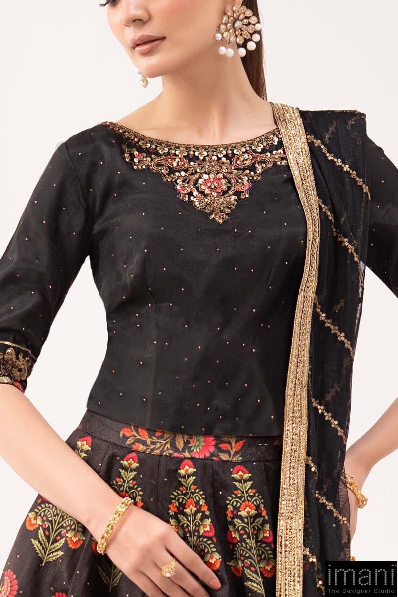 Luxury Formal Black Embroidered Raw Silk Skirt Suit Mbsf-Ef2604Bp 4 Luxury Formal Black Embroidered Raw Silk Skirt Suit Mbsf-Ef2604Bp - Image 4