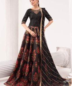 Luxury Formal Black Embroidered Raw Silk Skirt Suit Mbsf-Ef2604Bp