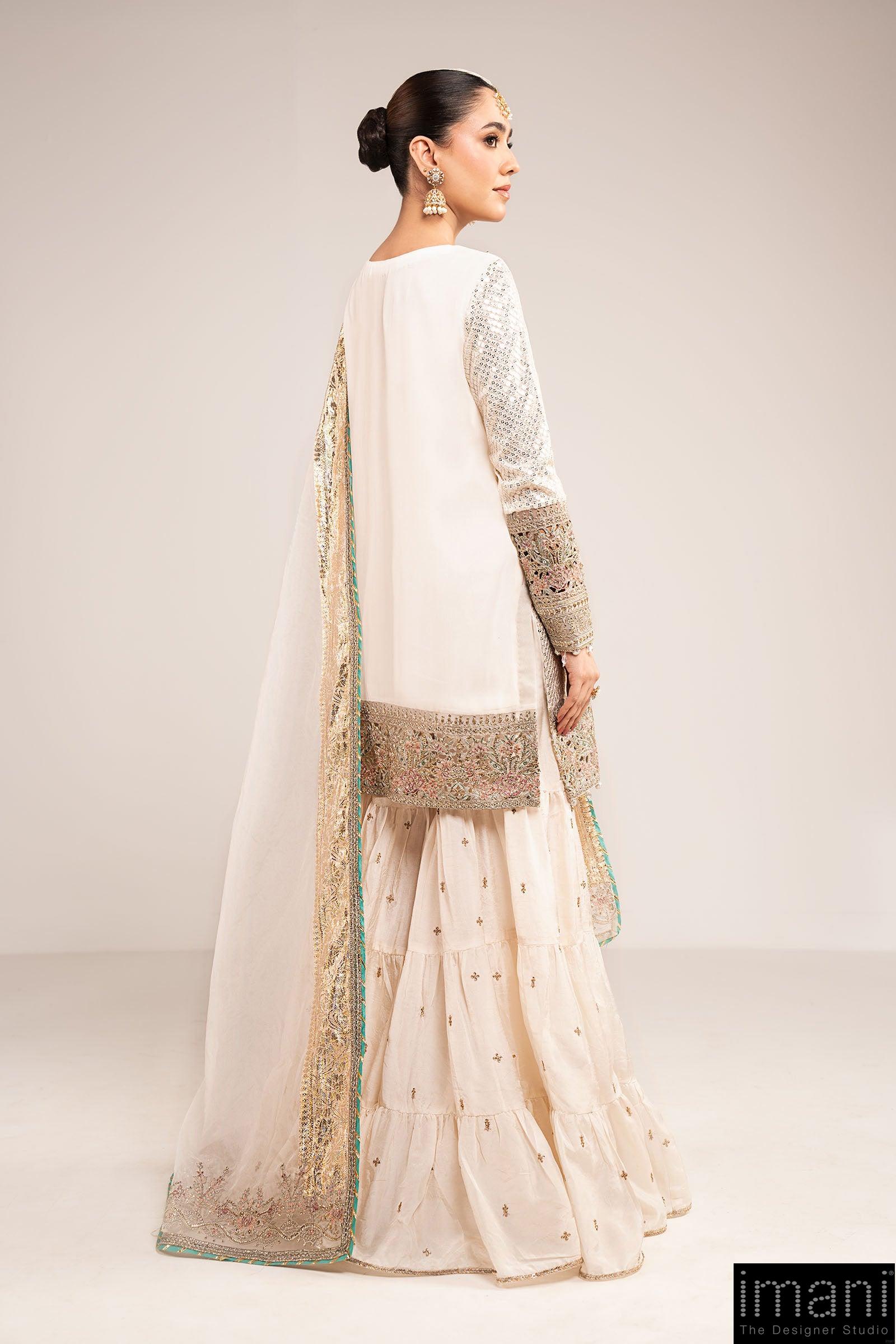 Luxury Formal Off White Embroidered Chiffon/Raw Silk Suit Mbsf-Ef2615Wo 8 Luxury Formal Off White Embroidered Chiffon/Raw Silk Suit Mbsf-Ef2615Wo - Image 8