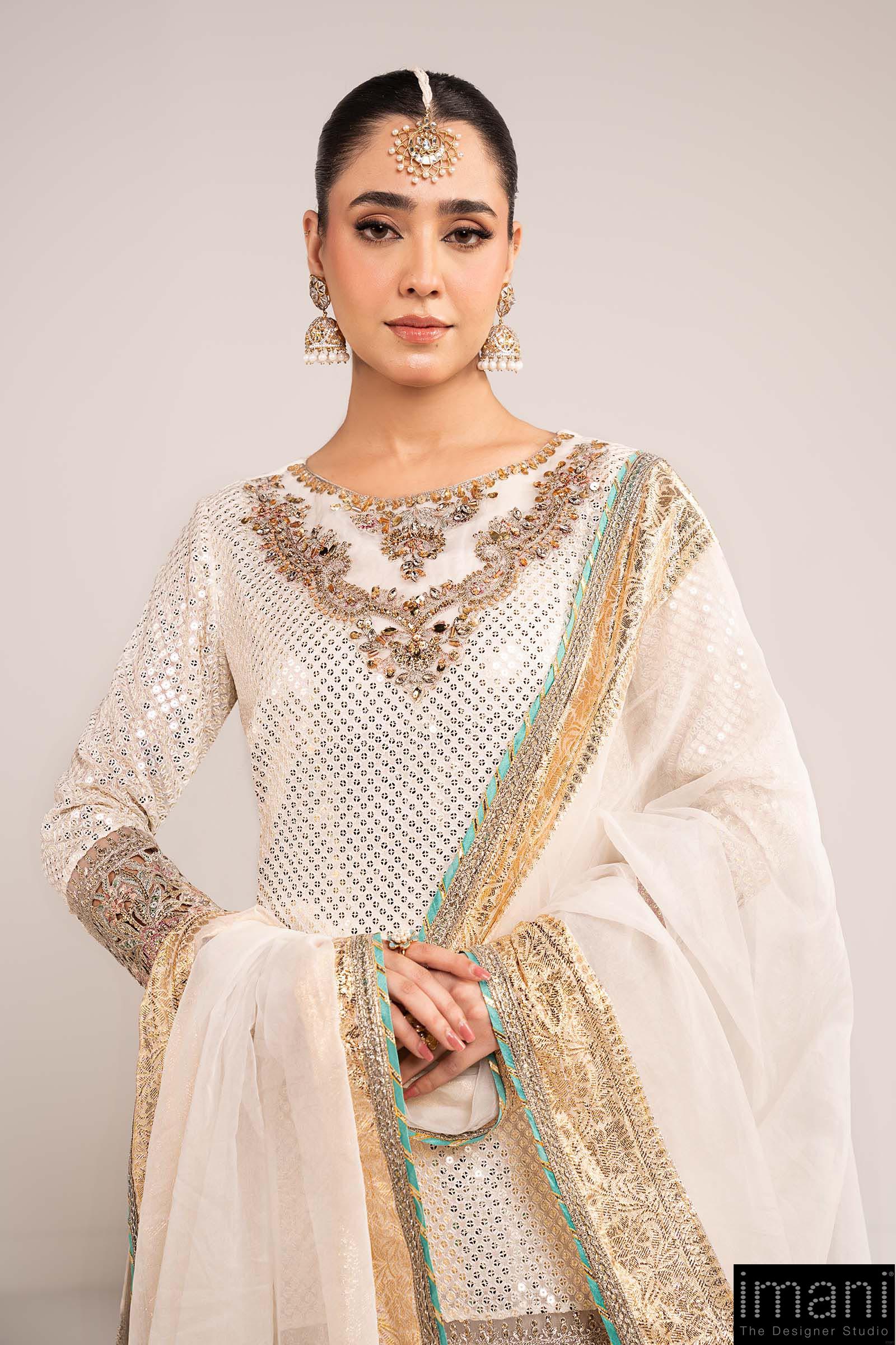 Luxury Formal Off White Embroidered Chiffon/Raw Silk Suit Mbsf-Ef2615Wo 5 Luxury Formal Off White Embroidered Chiffon/Raw Silk Suit Mbsf-Ef2615Wo - Image 5