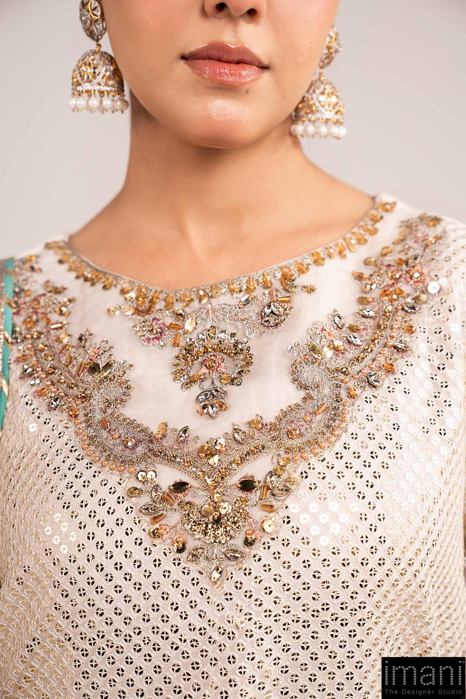 Luxury Formal Off White Embroidered Chiffon/Raw Silk Suit Mbsf-Ef2615Wo 4 Luxury Formal Off White Embroidered Chiffon/Raw Silk Suit Mbsf-Ef2615Wo - Image 4