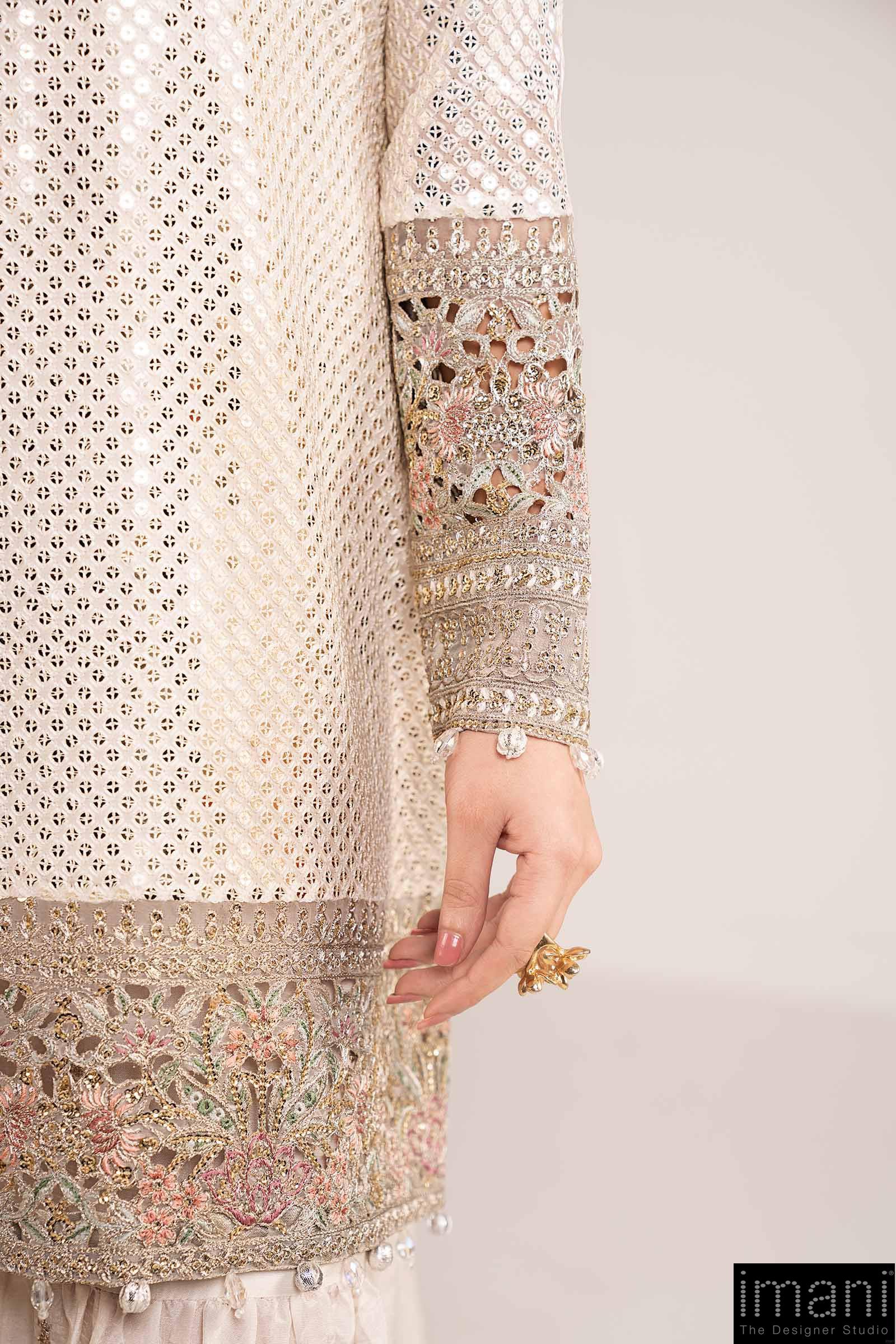 Luxury Formal Off White Embroidered Chiffon/Raw Silk Suit Mbsf-Ef2615Wo 6 Luxury Formal Off White Embroidered Chiffon/Raw Silk Suit Mbsf-Ef2615Wo - Image 6