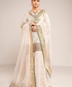Luxury Formal Off White Embroidered Chiffon/Raw Silk Suit MBSF-EF2615WO