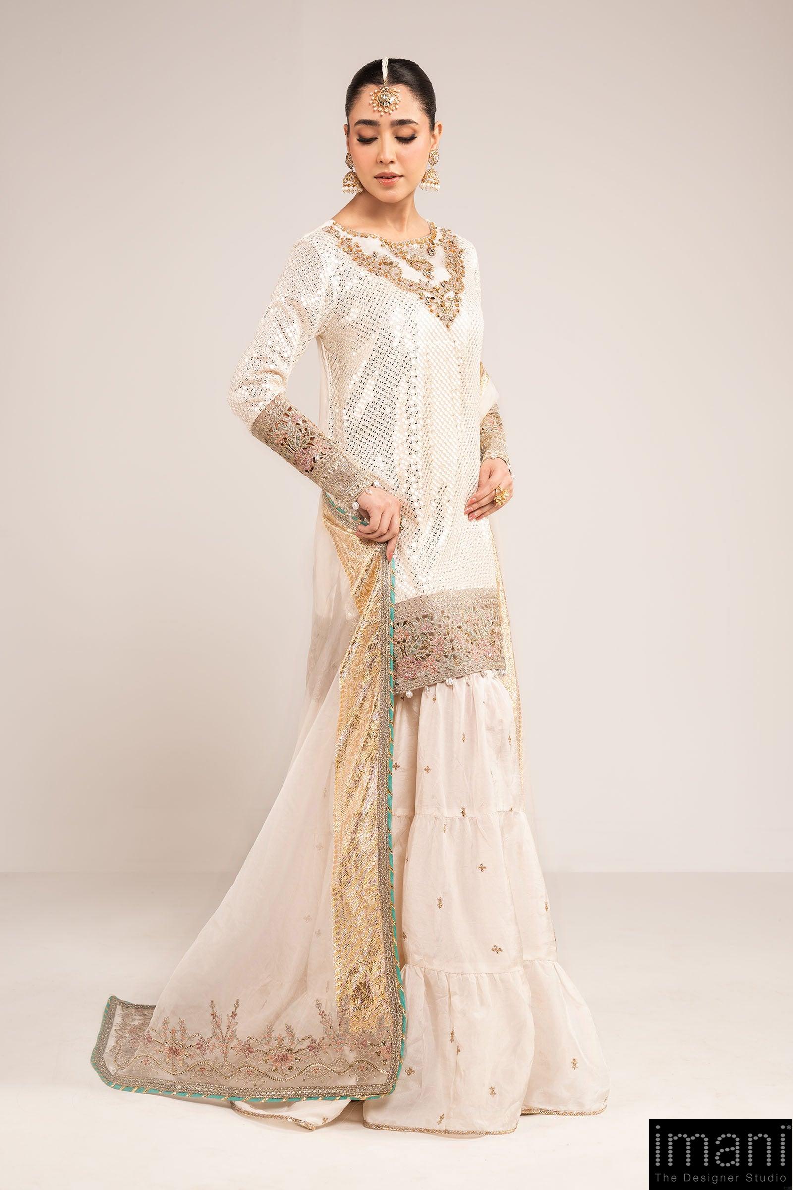 Luxury Formal Off White Embroidered Chiffon/Raw Silk Suit Mbsf-Ef2615Wo 3 Luxury Formal Off White Embroidered Chiffon/Raw Silk Suit Mbsf-Ef2615Wo - Image 3