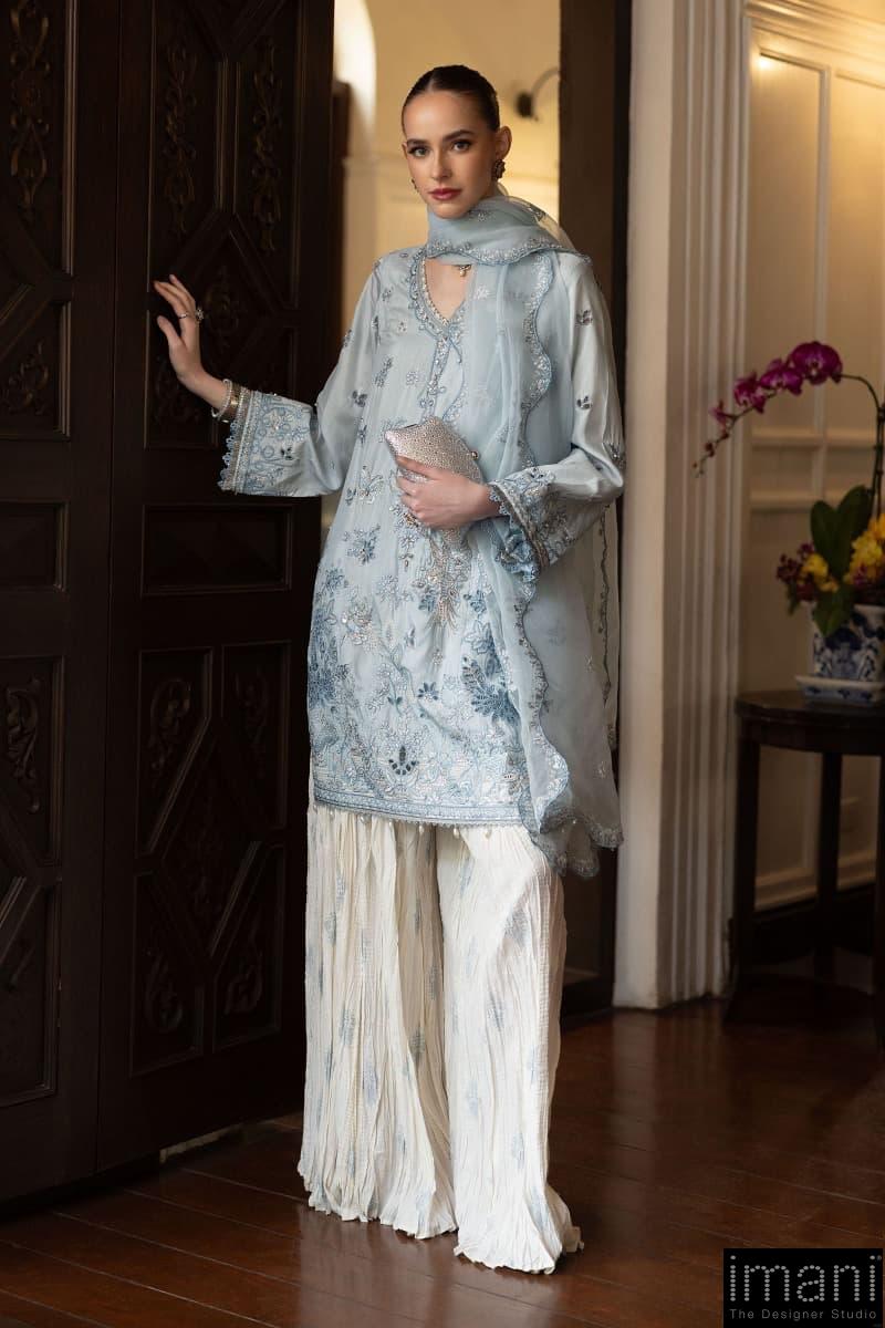 Luxury Formal Sky Blue Embroidered Raw Silk Suit Mbsf-Ef2619Sb 2 Luxury Formal Sky Blue Embroidered Raw Silk Suit Mbsf-Ef2619Sb - Image 2