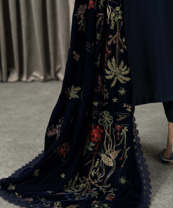 Luxury Pret Navy Blue Twill Linen Embroidered Suit Mbwls-1312Nb 13 Wls 1312Navyf Imanistudio.com