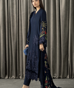 Luxury Pret Navy Blue Twill Linen Embroidered Suit Mbwls-1312Nb 12 Wls 1312Navyg Imanistudio.com