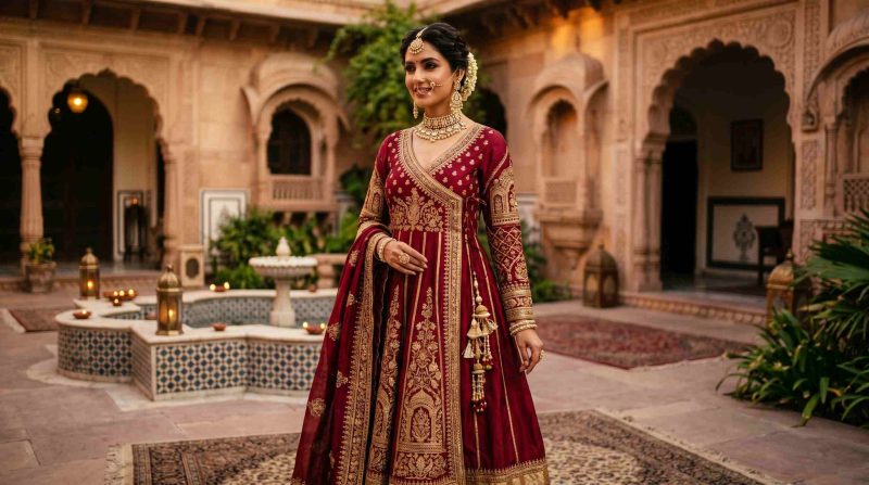 Types Of Anarkali Dress: Popular Styles You Should Know 5 Women Wearing A Heavy Embroided Angrakha Style Anarkali Dress